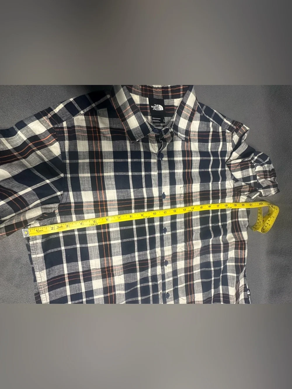 The North Face Men's Navy, White & Brown Plaid Short-Sleeve Button-Down Shirt